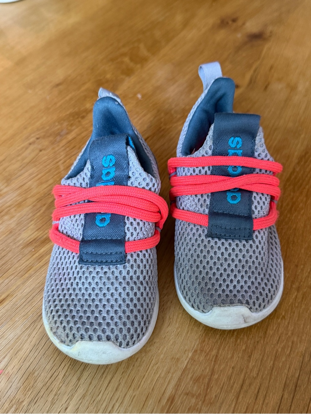 adidas Kids Grey Mesh Sneakers with Coral Laces